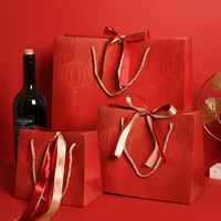Sacs cadeaux en papier de qualité supérieure Red Lantern avec ruban, sacs d'emballage manuels pour le Nouvel An et les fêtes annuelles, logo personnalisé disponible