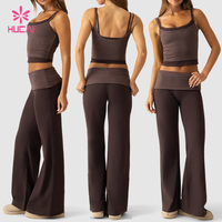 Pantalon de yoga évasé double couche de haute qualité pour femme, avec revers, idéal pour le fitness et la gym