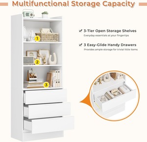 Servicio OEM, Proveedor de Fábrica, Librería Alta Blanca con 3 Cajones y Estantes Abiertos, Organizador - Product Image 3