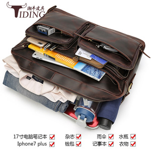 Maletín de Negocios de Cuero Genuino Personalizado de Fábrica, Bolsa <span class=keywords><strong>para</strong></span> Portátil de <span class=keywords><strong>17</strong></span> <span class=keywords><strong>Pulgadas</strong></span> <span class=keywords><strong>para</strong></span> Hombre, Bolsa Suave de Cuero Crazy Horse <span class=keywords><strong>para</strong></span> Viajes de Negocios - Product Image 3