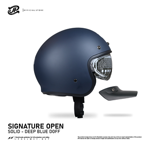 Casco Retro de Media Cara JP Signature en Azul Oscuro Mate, que ofrece un diseño elegante de cara abierta y un encanto retro sólido. - Product Image 5