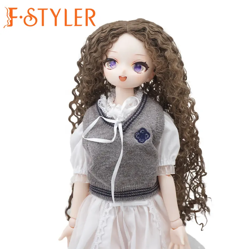 FSTYLER Mohair sintetis keriting bergelombang panjang Mini kecil Bjd 18 inci kustom grosir penjualan massal aksesoris boneka untuk BJD rambut boneka Wig