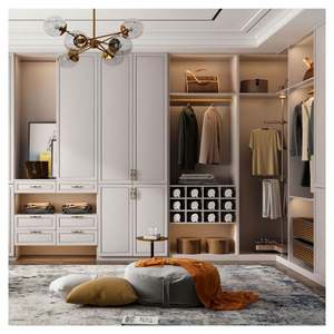 Latest Fashion Custom Furniture Solid Wood Double <b>Wardrobe</b> Fancy Design Practical Closet Fitting with Lights and Brass Hardwares - Product Image 2
