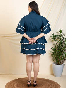 Solid Cotton Plus Size Shirt <b>Dress</b> for Women's Collared Neck Short Sleeves Knee Length <b>Dress</b> Summer Western Party Casual Wear - Product Image 3