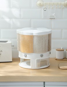 360 Degree Rotating Kitchen Plastic 6-grid Rice Storage Dry Food Dispenser Food Storage Box Sealed Cereal Dispenser
