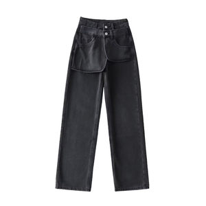 Pantalones de cintura alta con doble bolsillo Y2K, ropa de calle, pantalones vaqueros lavados de pierna recta para mujer - Product Image 2