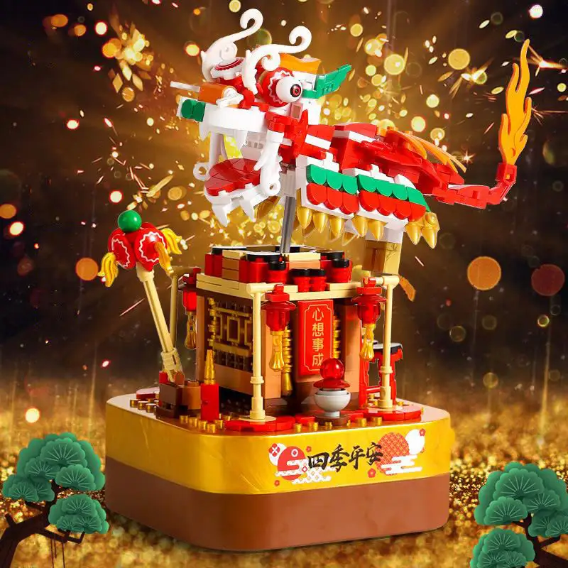 JAKI New Year Decorative Ornaments Assembled Traditional Lion Dance building blocks educational toys for kids