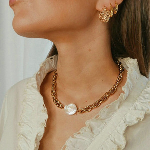 Collar de cadena dorada con colgante de perlas para mujer, joyería de moda, material de aleación de zinc JDN20356 - Product Image 2