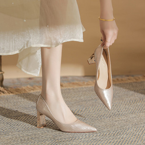 Escarpins à bout pointu, talon carré de 5 cm ou 8 cm, doublure en satin pailleté, chaussures de mariée ou de soirée, à enfiler, pour femme, tendance - Product Image 4