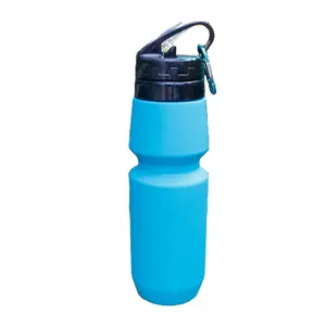 Botol air minum silikon lipat bebas BPA, botol air olahraga tahan bocor dengan tutup plastik untuk berkemah