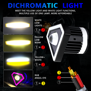 Luces LED Intermitentes de Doble Color para Motocicleta, Faros Delanteros con Forma de Diamante, Luces Auxiliares de Aluminio MO-222 para Motocicleta - Product Image 5