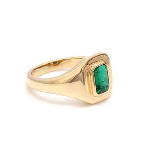 Anillo de Oro Sólido de 14k con Esmeralda Natural de Corte Octogonal, Joyería de Oro Puro, Anillos de Lujo Hechos a Mano con Engaste de Bisel, Venta al por Mayor - Product Image 4