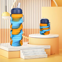 Bouteille d'eau pliable en silicone de 500 ml, gain de place, avec bouchon à ventouse pour enfants, retour à l'école, écologique