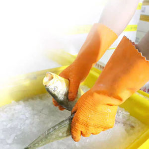 Gants longs orange à manches longues avec finition froissée, doublés de coton, enduits de <span class=keywords><strong>latex</strong></span>, Luvas De <span class=keywords><strong>Latex</strong></span> - Product Image 2