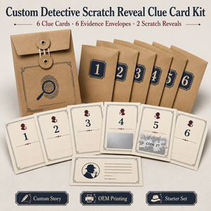 Kit de Tarjetas de Clue Raspables Personalizadas para Detectives con Sobres, Impresión de Juego de Misterio para Fiestas, Salas de <span class=keywords><strong>Escape</strong></span> y Marcas de Eventos - Product Image 1