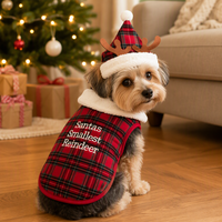 Manteau de Noël pour animaux de compagnie avec chapeau, vêtements pour chien, vêtements à carreaux pour chiots, pour petits animaux