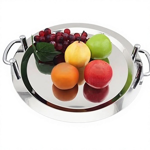 Plateau de service carré en acier inoxydable poli, style européen simple et luxueux, double couche, pour snacks et desserts, modèle 2026 - Product Image 2
