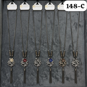 PingBling Collier long premium en métal canon de fusil avec pendentif plume de paon étincelante, fleur en cristal colorée, chaîne élégante pour femme, noir - Product Image 3