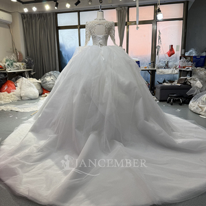Lsoy043 Palace Style Long Sleeve Long Train Heavy Bright Diamond Starry Sky Dreamy Elegant Romantic <b>Wedding</b> Dress Jancember - Product Image 2