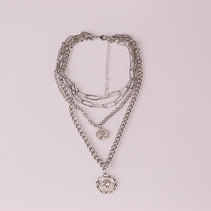 Collier à chaîne épaisse superposée en or avec pendentif pièce de monnaie pour femme, bijoux tendance - Product Image 4