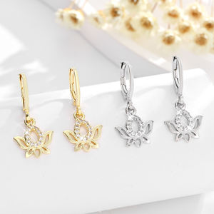 2025โรงงานขายส่งขายส่งประณีตจี้ดอกบัว14K ทองแดงชุบทองเพทายสวมใส่ทุกวันต่างหูแฟชั่นห่วง - Product Image 2