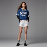 T-shirt surdimensionné pour femme, style maillot de football, col en V, manches rayées en maille, bleu roi, style Blokecore Streetwear, vente en gros
