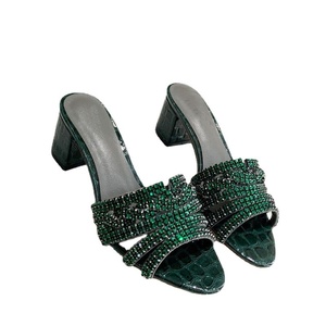 Sandalias <span class=keywords><strong>Gina</strong></span> de Tacón Grueso con Diseño de Piedras, Cosidas a Mano, con Pedrería, Punta Abierta, de Una Sola Tira, Versátiles y Sexys - Product Image 5