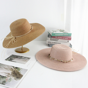 Chapeau de protection solaire de plage rond pliable extra large pas cher pour les femmes Shell Rope Wide Brim Straw Floppy Hat - Product Image 3