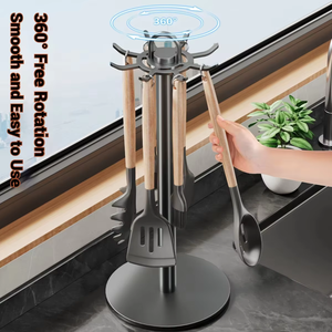 1pc <b>Kitchen</b> Rotating Spatula Rack Home Eight <b>Hooks</b> Kitchenware Holder Movable Cooking Utensils Storage Rack <b>Kitchen</b> Organizer - Product Image 2
