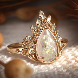 Anello a Goccia con Effetto Opale per Donne, Tono Caldo Ispirato alla Natura, Accessorio per Uso Quotidiano - Product Image 3