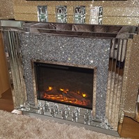 Cheminée électrique moderne en miroir avec effet diamant écrasé, couleur argent, pour salon