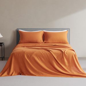 Sang Trọng 100% Linen <span class=keywords><strong>Orange</strong></span> 4-Mảnh Được Trang Bị Tấm Đặt Tự Nhiên & Thoáng Khí Bộ Đồ Giường Bộ Sưu Tập - Product Image 6