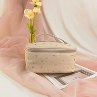 Trousse de Maquillage en PU pour Filles, Valise de Voyage, Pochette Cosmétique avec Pinceau de Maquillage, Poche en Maille, Étoiles Scintillantes, Boîte à Maquillage Portable, Sac de Maquillage