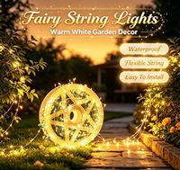 Luces de Navidad Cálidas Blancas con Efecto de Chispero, Funcionan con Pilas, Regulables, Cable Verde Oscuro, Decoración Colgante para Interiores