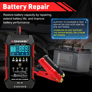 Cargador de Batería Digital KONNWEI RC10 para Baterías de Plomo-Ácido y LiFePO4 de <span class=keywords><strong>12V</strong></span>/24V, con Corriente de 10A o <span class=keywords><strong>5A</strong></span> - Product Image 2