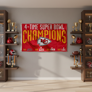 Bandera Personalizada de los Kansas City Chiefs, 4 Campeones del Super Bowl, Bandera Decorativa de Alta Calidad de Poliéster para Interiores y Exteriores - Product Image 1