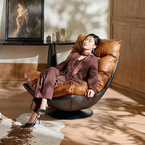 Sillón Individual de Lujo Nórdico, Giratorio, de Cuero Genuino, para Sala de Estar, Diseño de Chaise Longue - Product Image 3