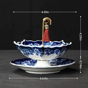 Infusore e Filtro per Tè in Porcellana a Forma di Ombrello, Design Cinese Blu e Bianco Rotante, Multiuso, Lavabile in Lavastoviglie, per Tè Sfuso - Product Image 6