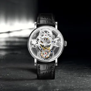 Tourbillon นาฬิกาอัตโนมัติผู้ชายกันน้ำสุดหรู,นาฬิกาตูร์บิยงหนังแท้จากโรงงานประเทศจีนปรับแต่งโลโก้ได้