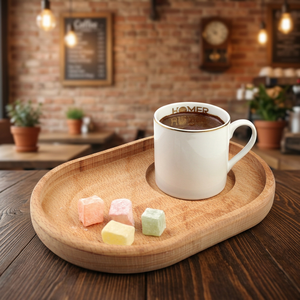 Plateau de service rectangulaire en bois avec porte-tasse à café, fait main, motif uni, design moderne, finition de qualité alimentaire - Product Image 3