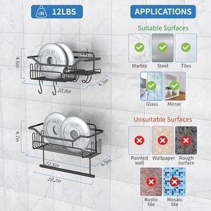 Moderno Organizador de Pared para Baño y Cocina, Adhesivo Sin Taladro, con Toallero y Ganchos, Doble Nivel, Metálico, Resistente al Óxido, para Artículos de Aseo - Product Image 5