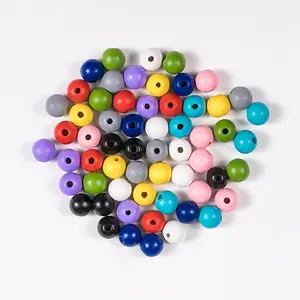 Factory wholesale bulk DIY 16mm painted colors natural round unfinished wooden beads