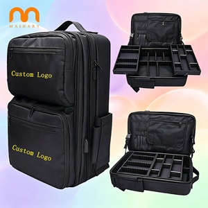 Sac <span class=keywords><strong>à</strong></span> dos de maquillage grand format OEM, sac de voyage professionnel pour barbier avec plateaux coulissants et séparateurs ajustables, organisateur de rangement pour cosmétiques - Product Image 1