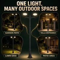 Lampu Taman Tenaga Surya Dua Kepala, Lampu LED Bulat Tahan Air untuk Penerangan Jalan, Halaman, dan Komunitas Hunian