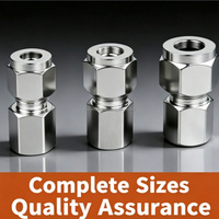 Unión Recta de Compresión con Rosca NPT Hembra de 1/4" OD, Doble Férula, para Tuberías de Aire e Hidráulica, Acero Inoxidable SS304