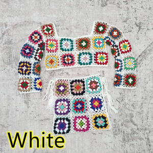 Crochet hecho a mano <span class=keywords><strong>Bikini</strong></span> Beach <span class=keywords><strong>Granny</strong></span> Square Crop Top Chaleco Cubrir Mini falda Shell Swimming Falda Set - Product Image 6