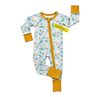 Combinaison bébé en bambou personnalisée unisexe à manches longues avec imprimé animal, fermeture éclair bidirectionnelle, body bébé avec mitaines/pieds couverts, pyjama bébé