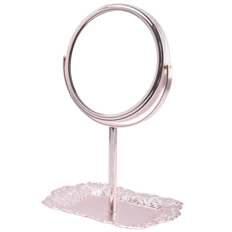 Hot bán Double Sided Magnifying kim loại khung Tabletop Vanity gương mỹ phẩm trang điểm bảng gương với lưu trữ