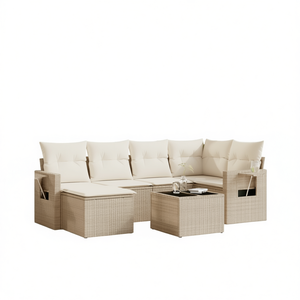Ensemble de canapés de jardin beige en rotin PE, mobilier d'extérieur résistant à l'eau, design contemporain, coussins en mousse haute densité - Product Image 1