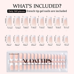 Uñas Postizas Reutilizables de Gel Suave, Punta Francesa, Cobertura Total, Stiletto Cuadrado, Extra Largas, 160 Piezas, Color Nude, Rosa, Marrón, Blanco - Product Image 6